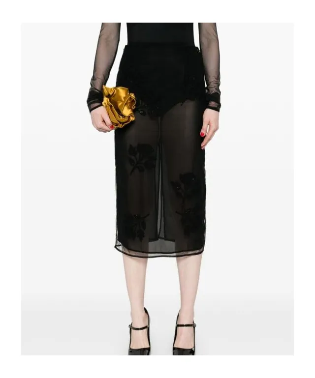 Satin Embroidered Twill Skirt