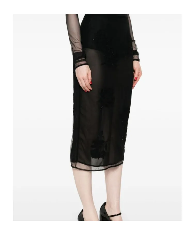 Satin Embroidered Twill Skirt