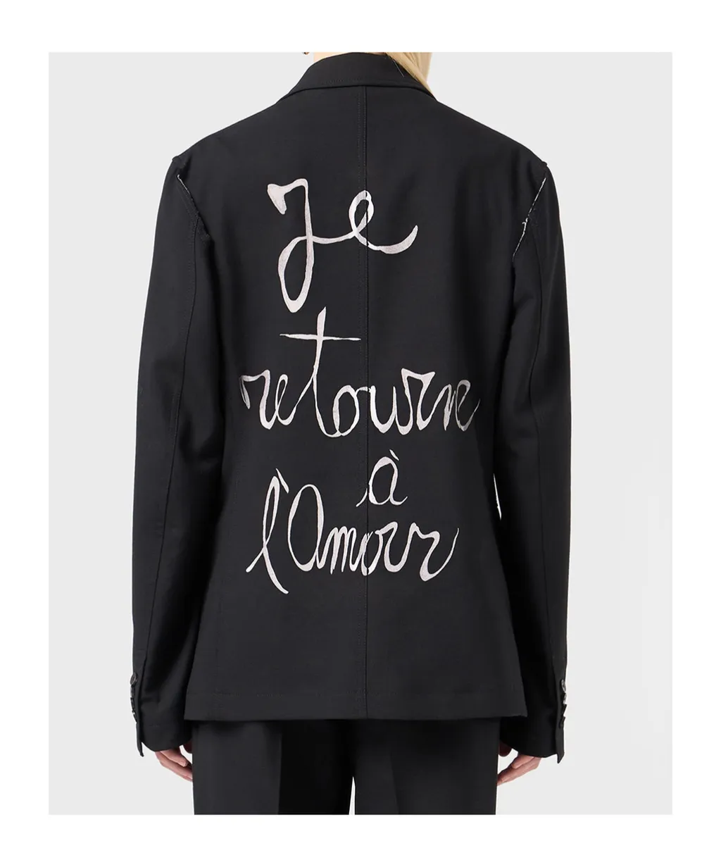 Lettering-Print Single-Breasted Blazer