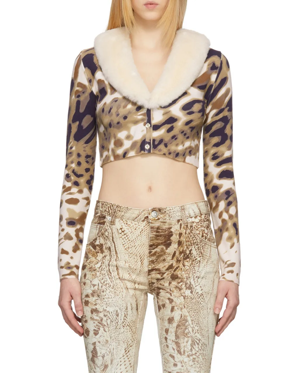 Cropped Animal-Print Cardigan