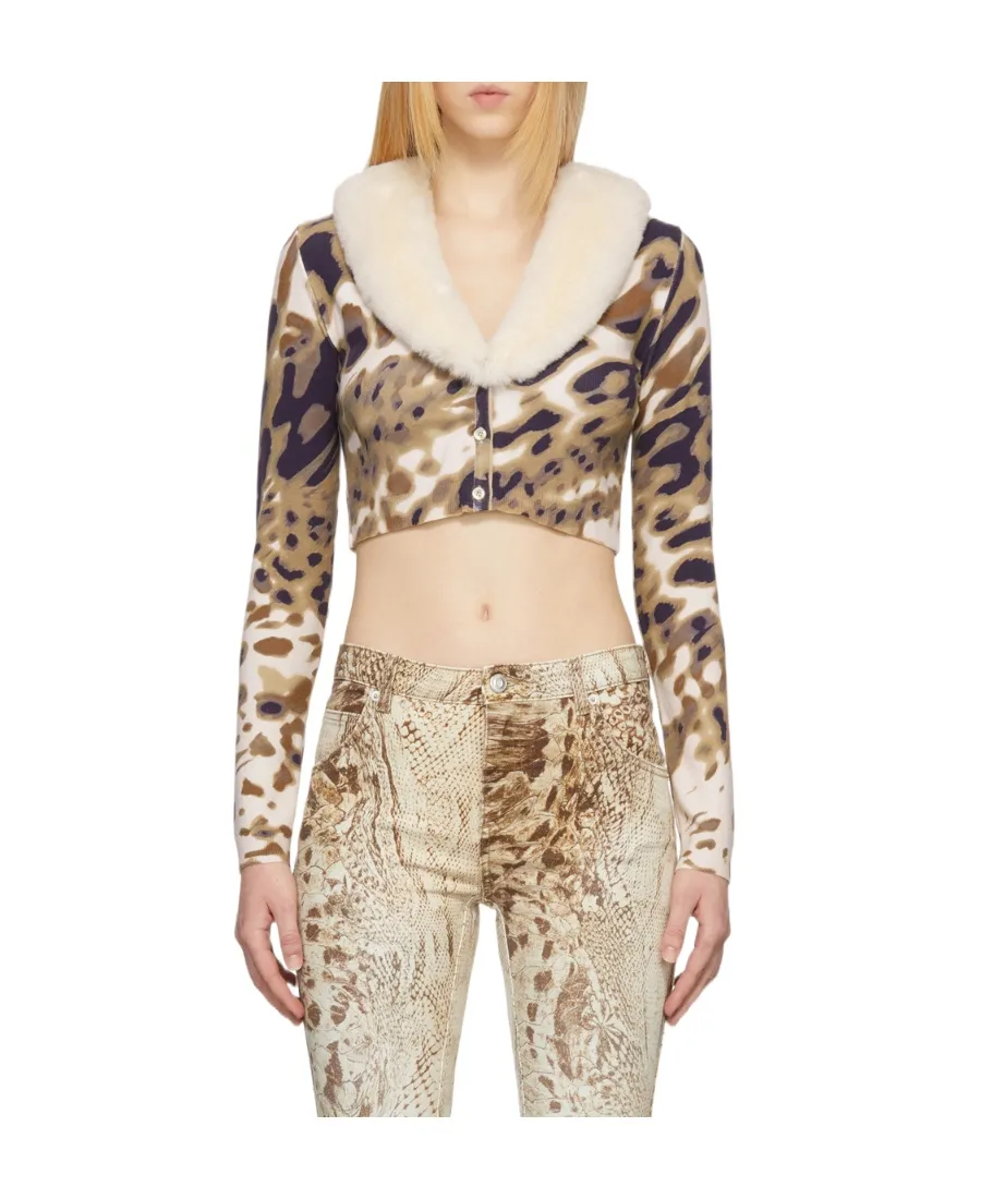 Cropped Animal-Print Cardigan