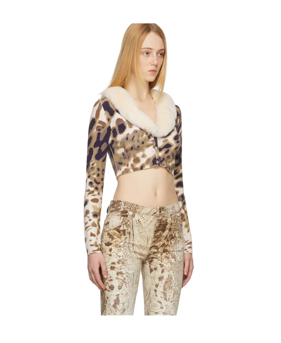 Cropped Animal-Print Cardigan