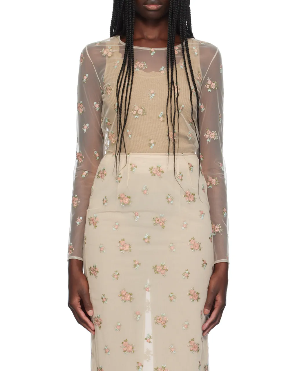 Floral Pattern Embroidered T-Shirt