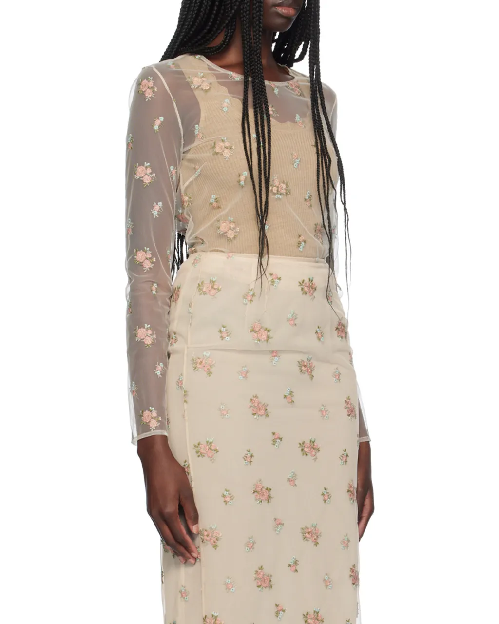 Floral Pattern Embroidered T-Shirt