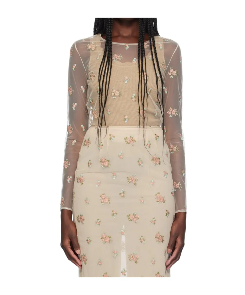 Floral Pattern Embroidered T-Shirt