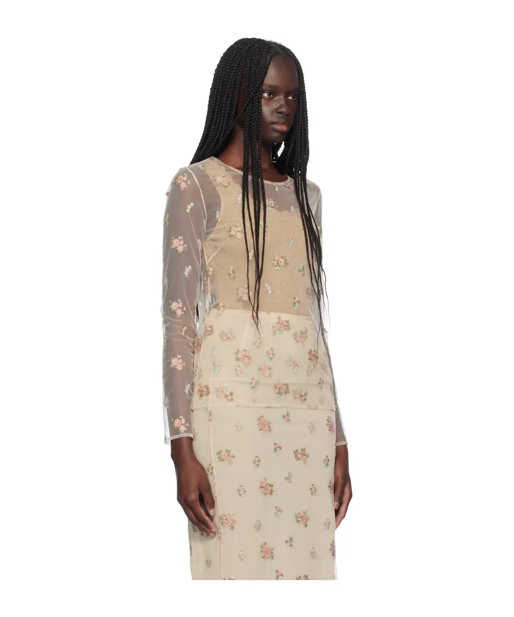 Floral Pattern Embroidered T-Shirt