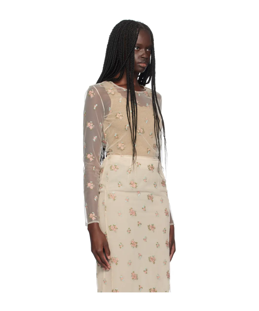 Floral Pattern Embroidered T-Shirt