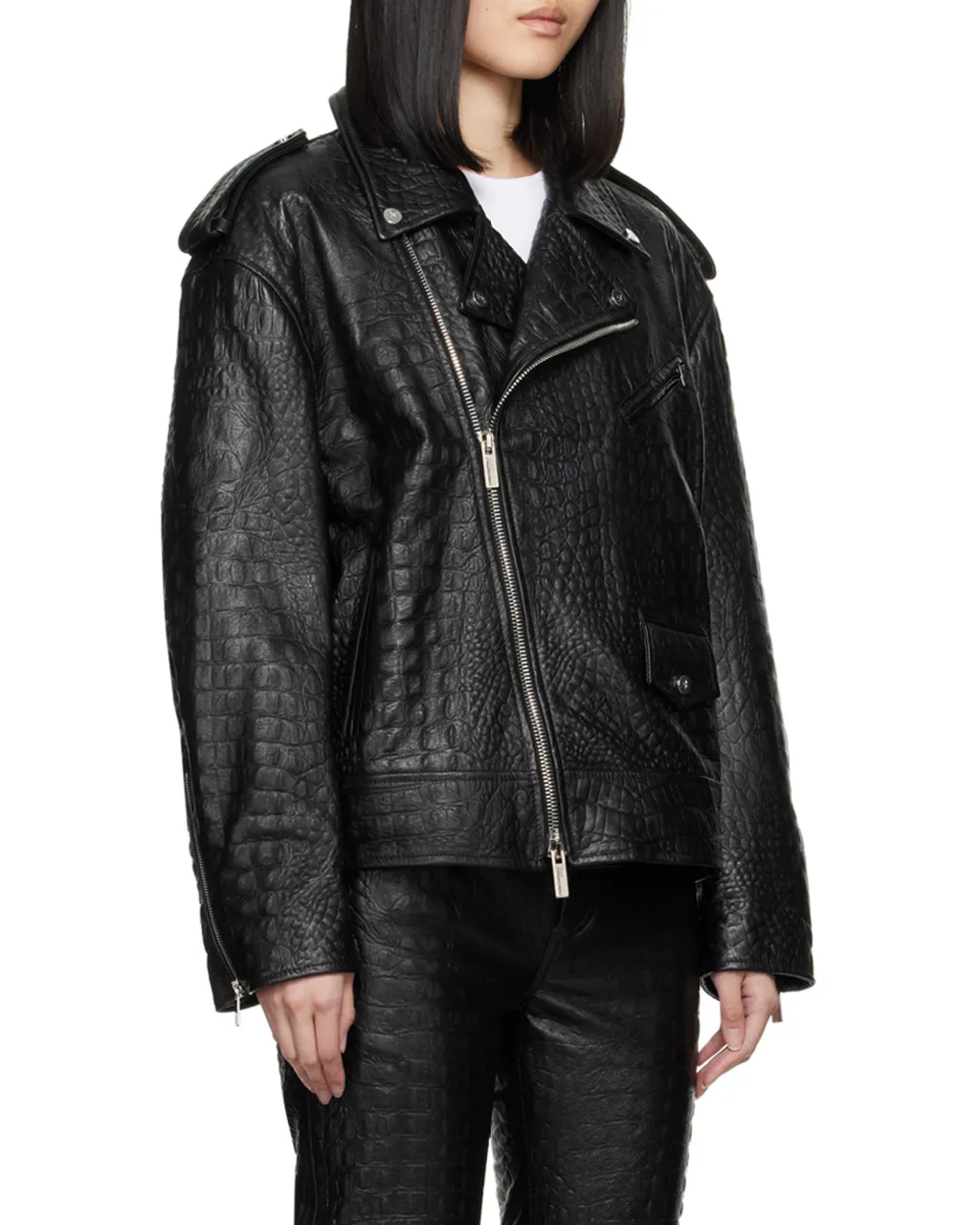 Crocodile-Effect Leather Jacket