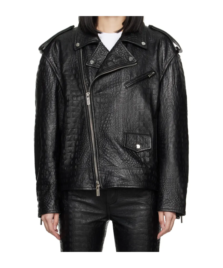 Crocodile-Effect Leather Jacket