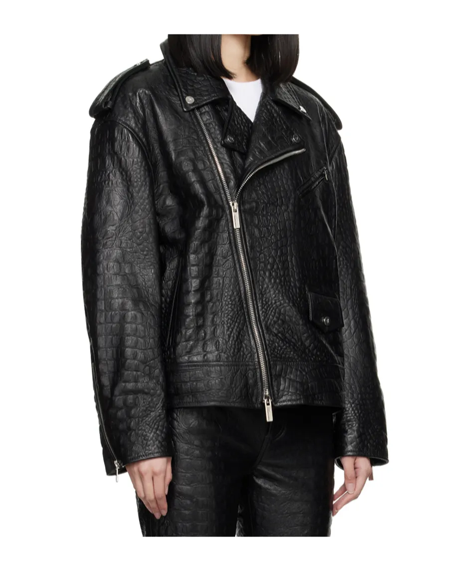 Crocodile-Effect Leather Jacket