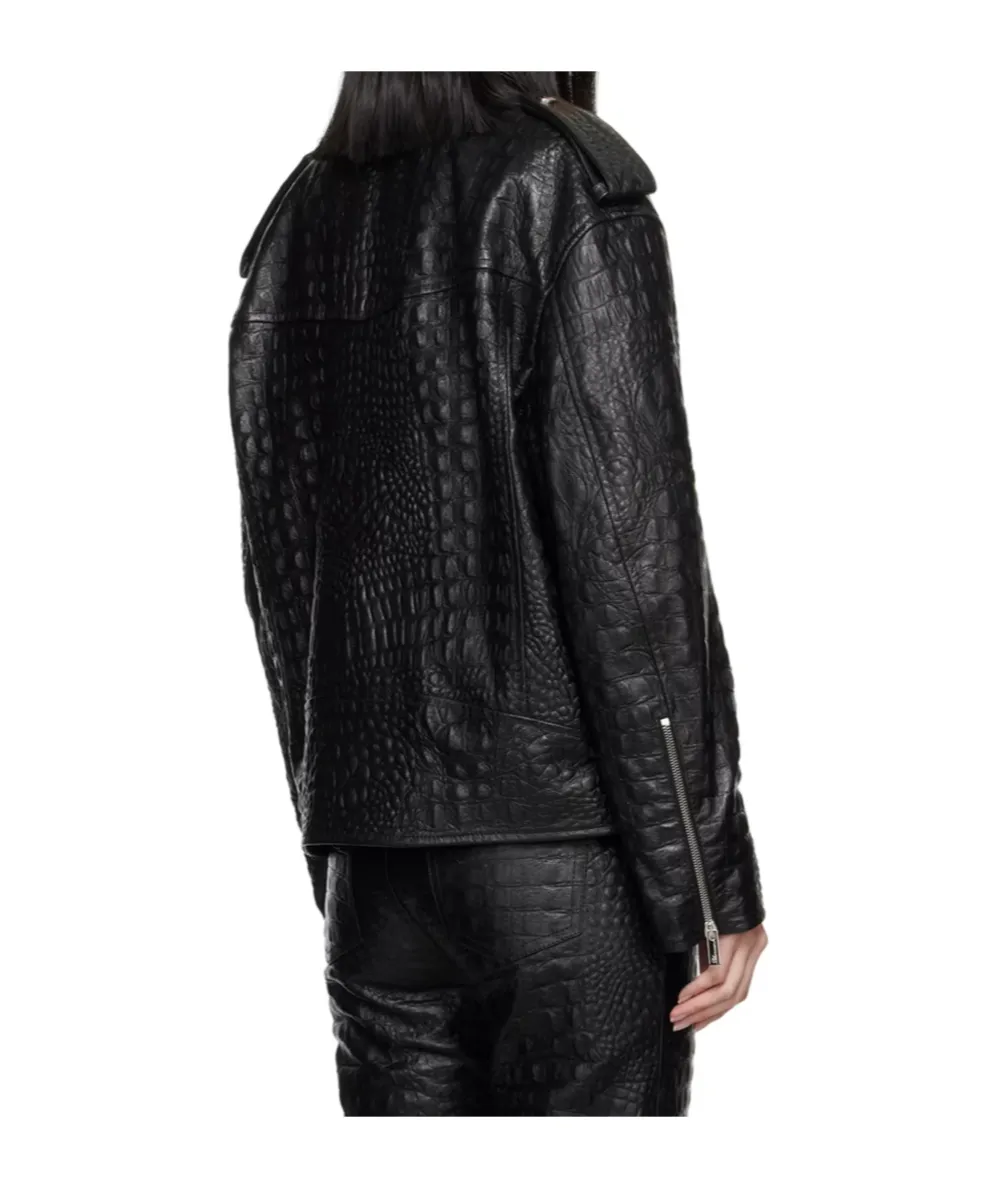 Crocodile-Effect Leather Jacket