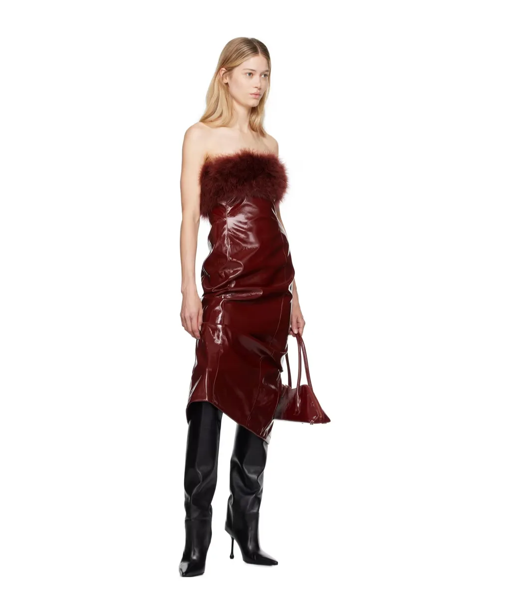 Marabou-Feathers Patent Midi Dress