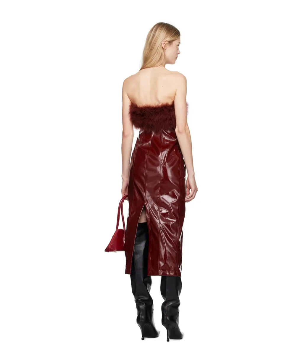 Marabou-Feathers Patent Midi Dress
