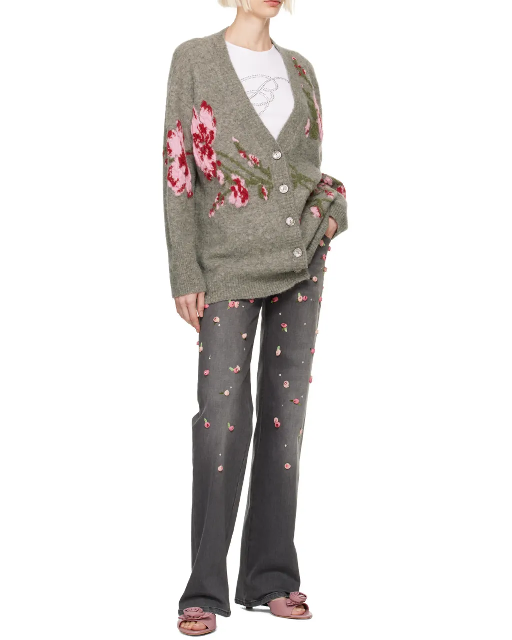 Embroidered Roses Wide-Leg Jeans
