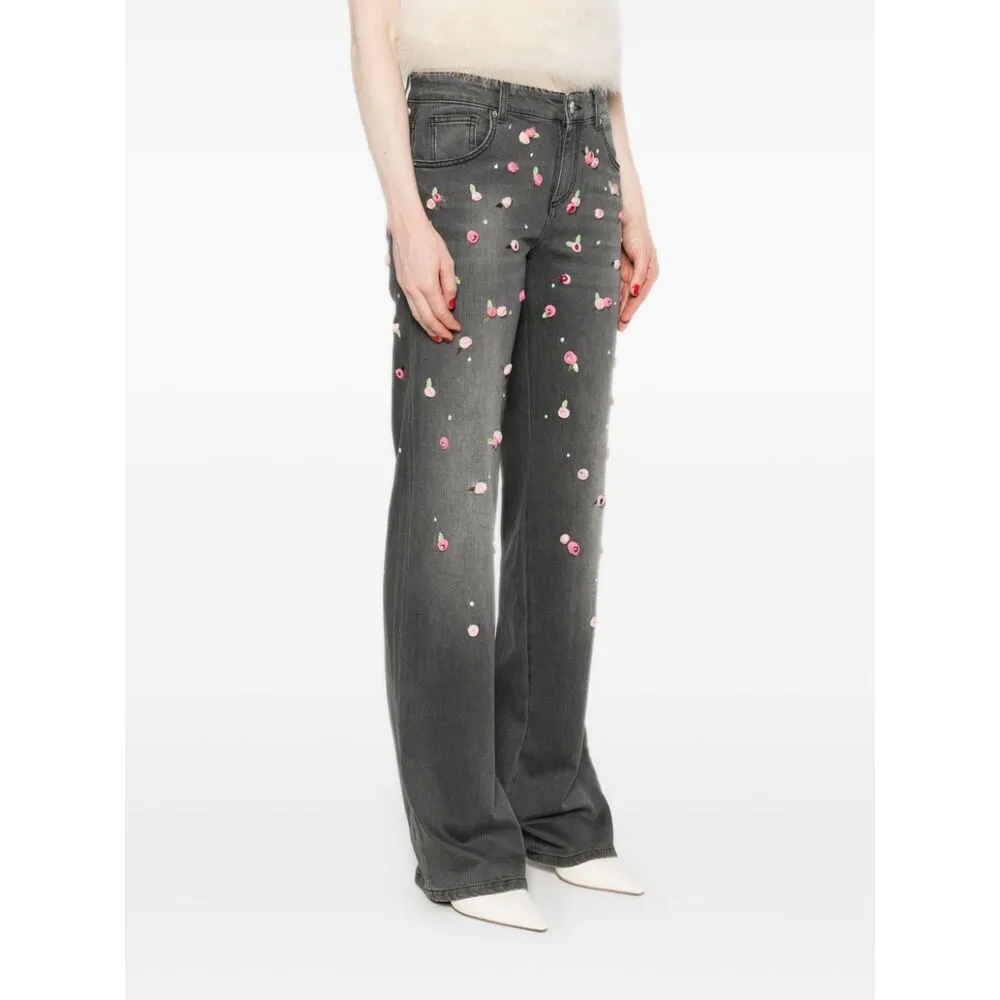 Embroidered Roses Wide-Leg Jeans
