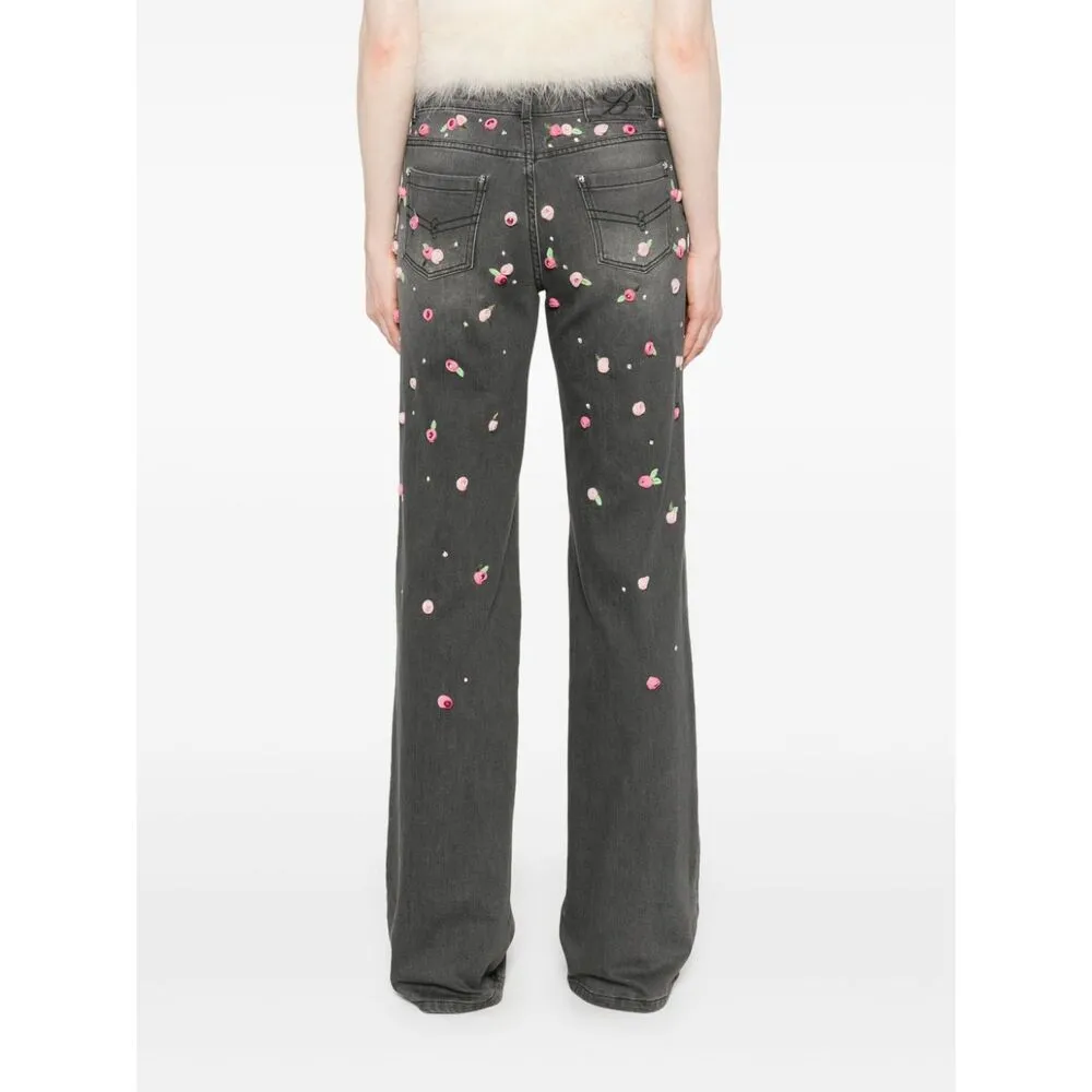 Embroidered Roses Wide-Leg Jeans