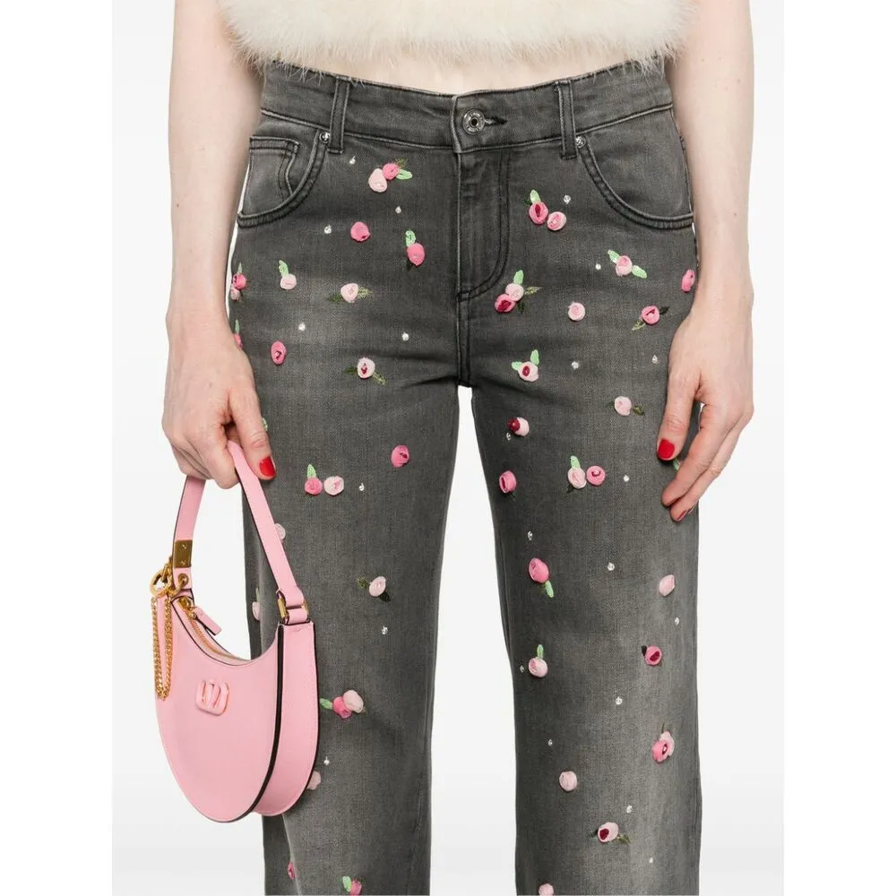Embroidered Roses Wide-Leg Jeans