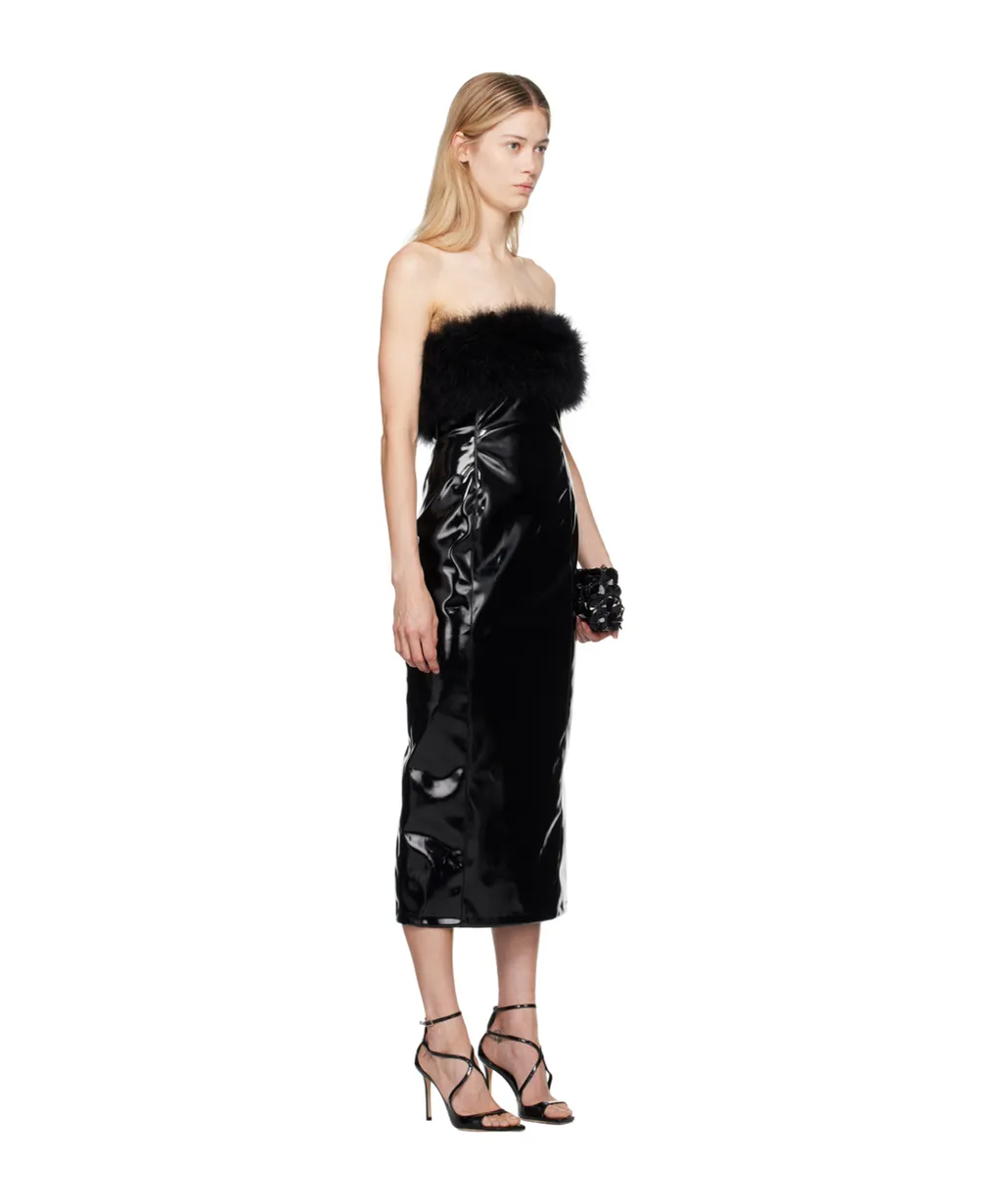 Marabou-Feathers Patent Midi Dress