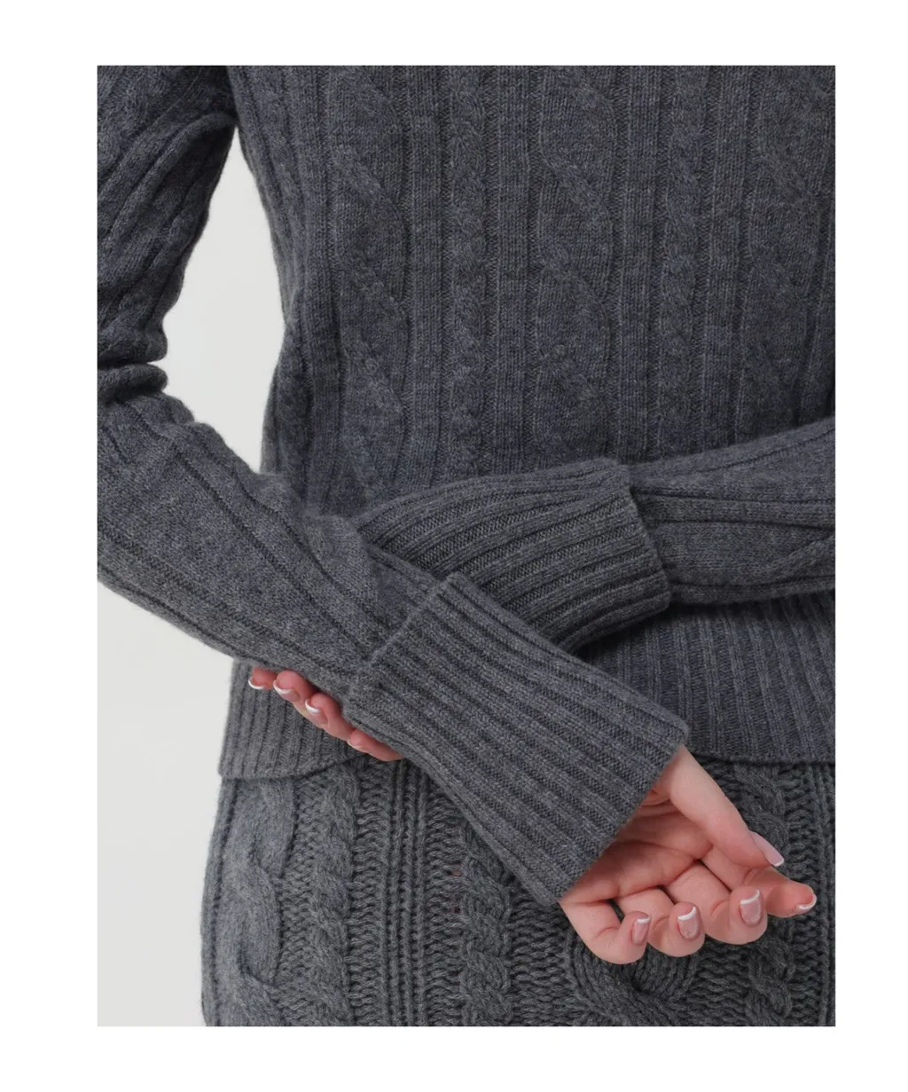 Cable-Stitch Crew-Neck Sweater