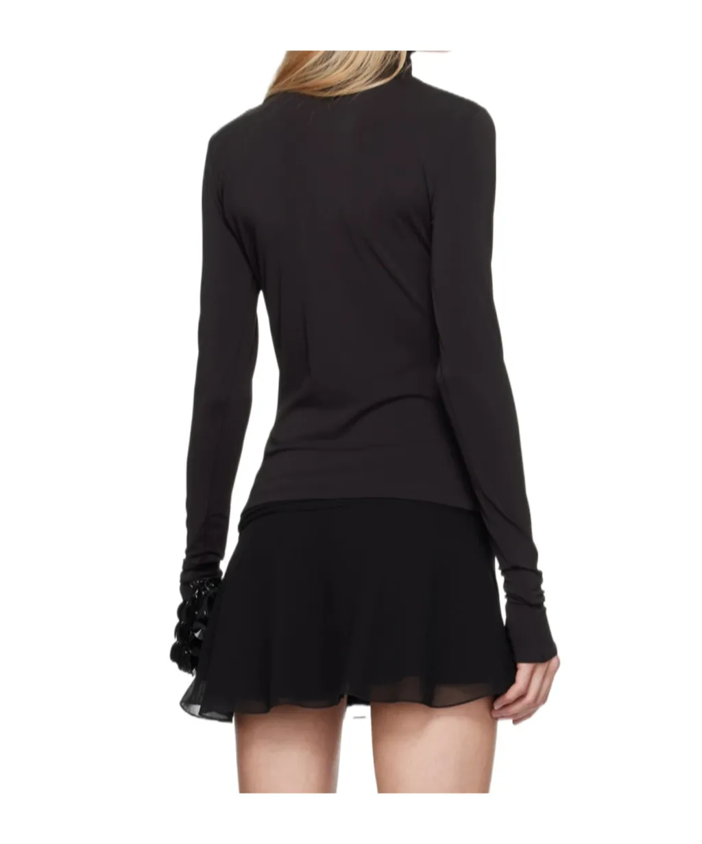 V-Neck Long-Sleeved Gathered-Tie Top