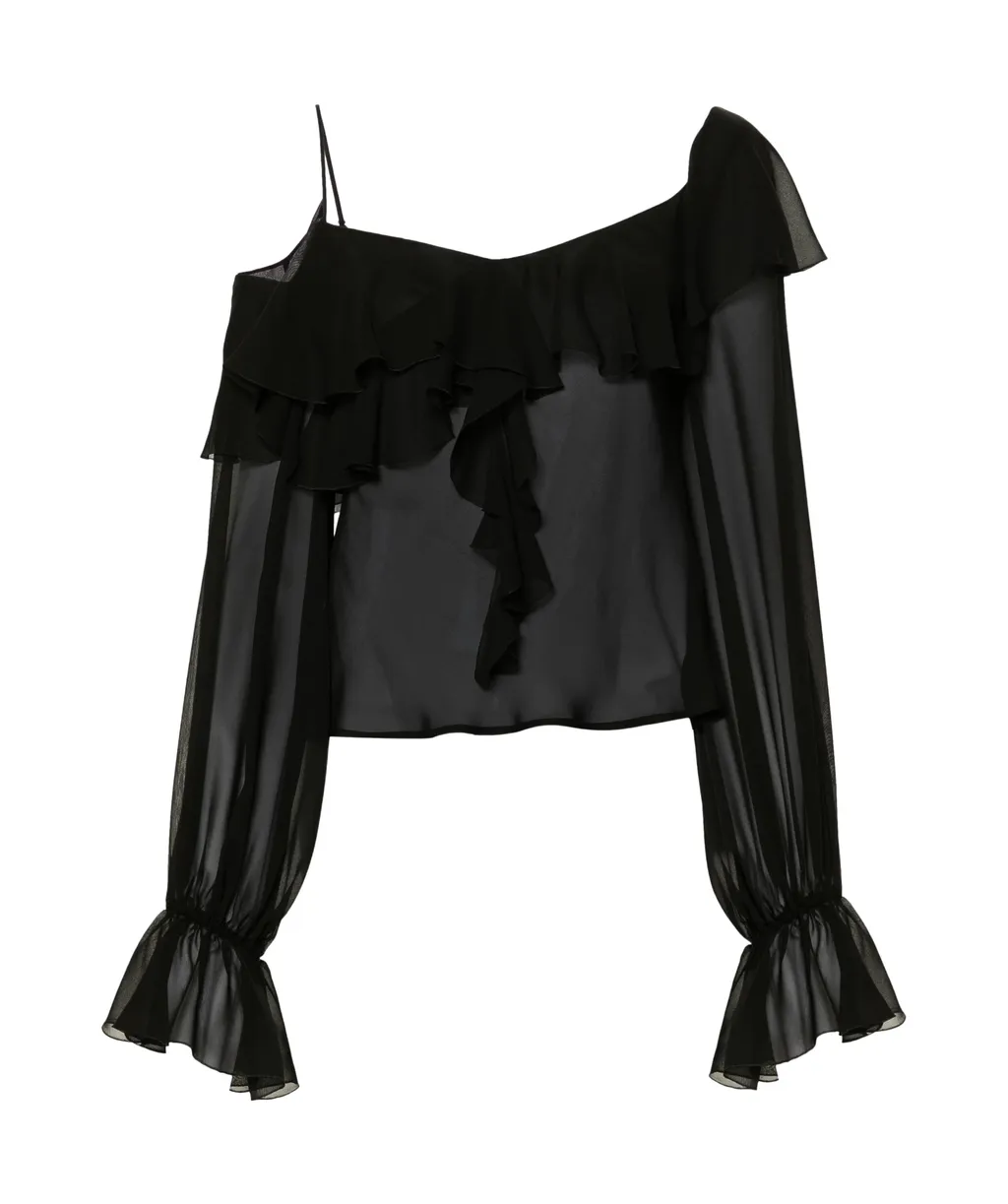 Silk Sheer Ruffled Blouse