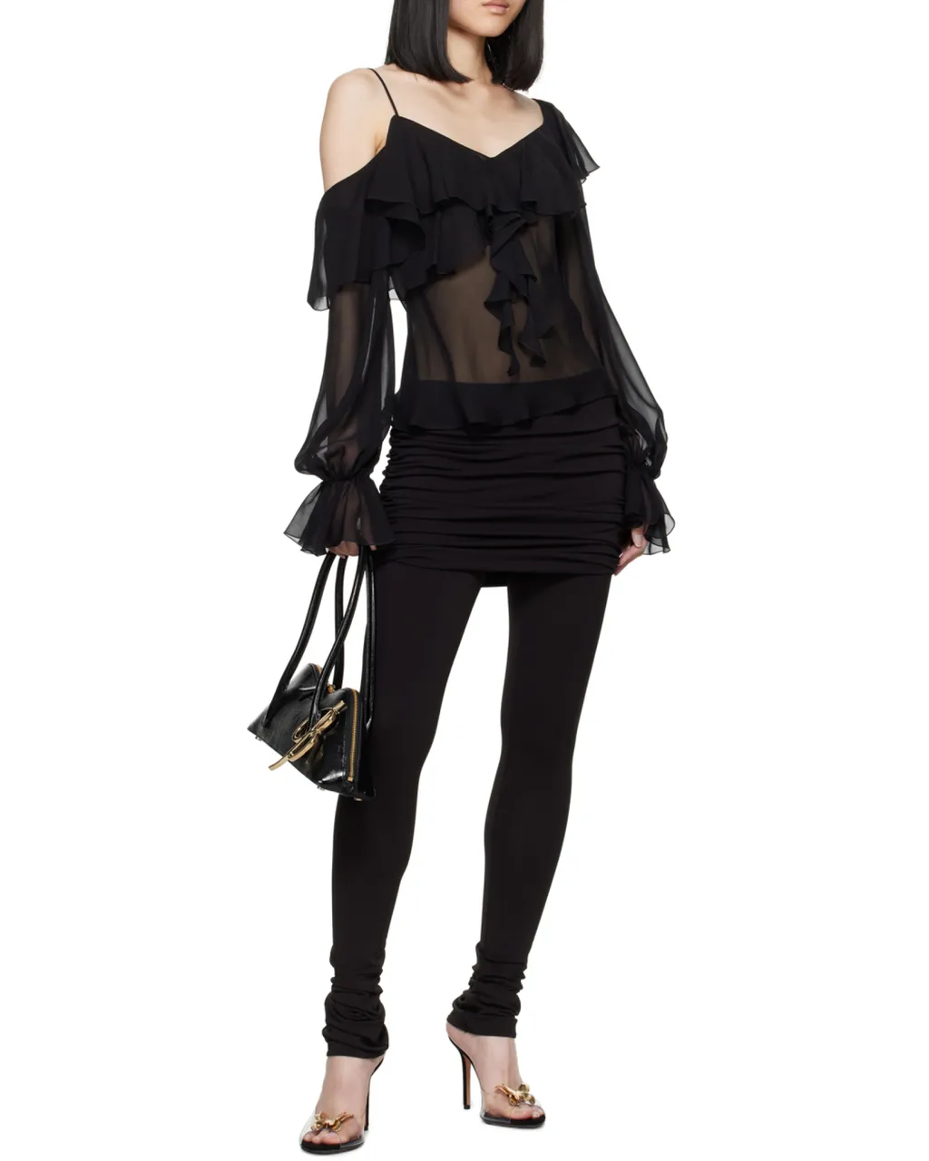 Silk Sheer Ruffled Blouse