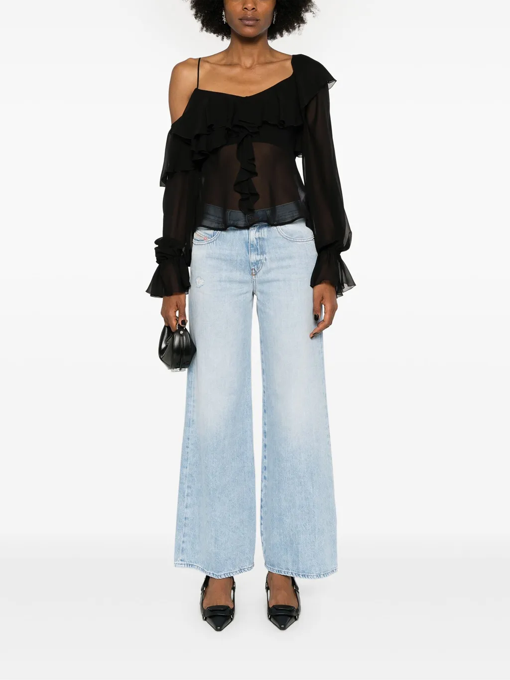 Silk Sheer Ruffled Blouse