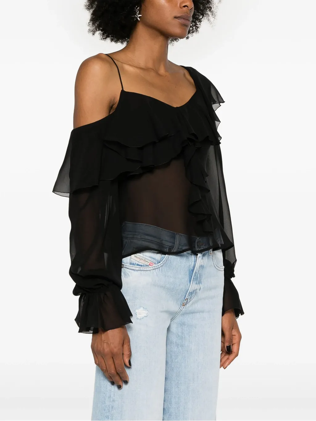 Silk Sheer Ruffled Blouse