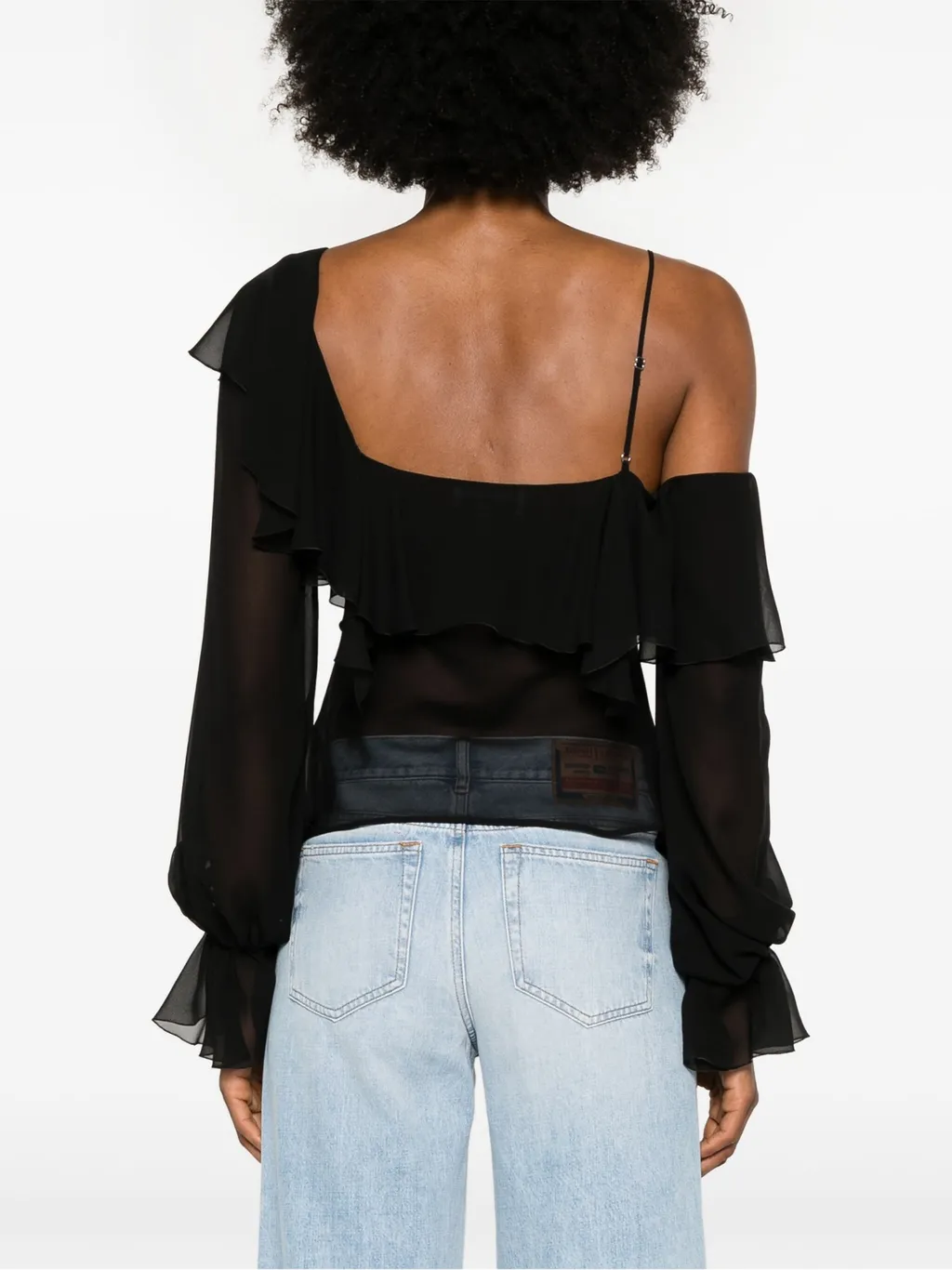 Silk Sheer Ruffled Blouse