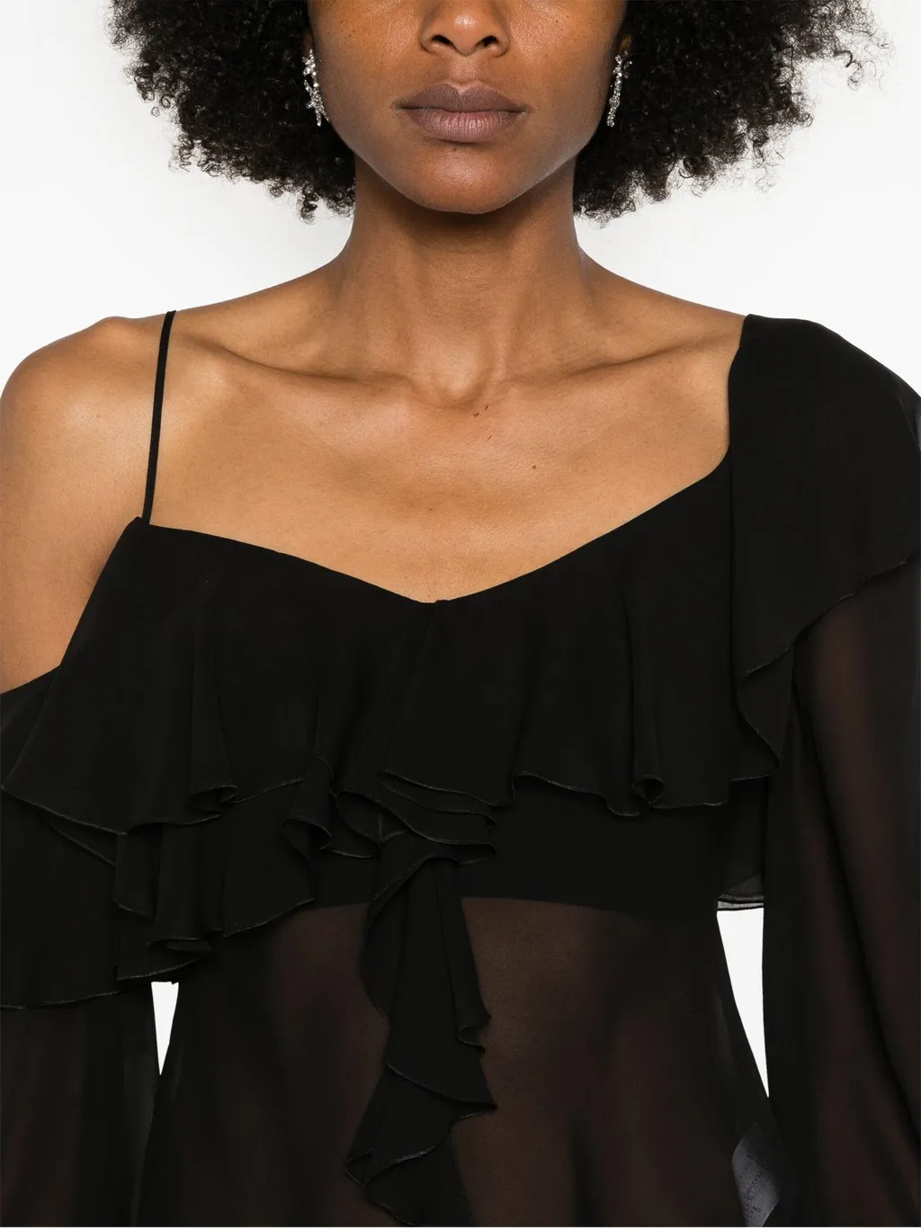 Silk Sheer Ruffled Blouse