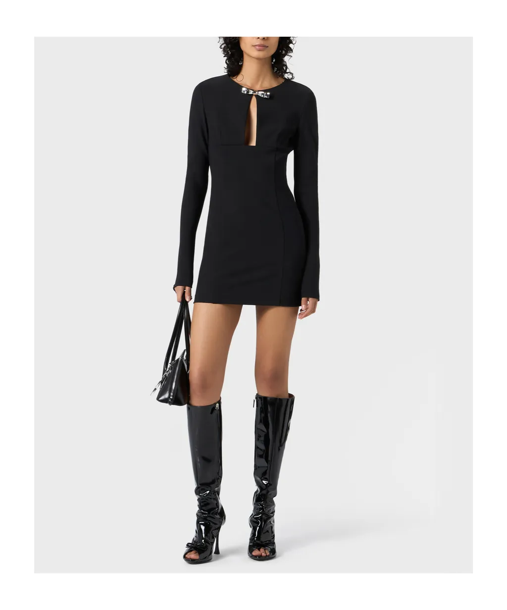 Hollowed-Out Pin Decorated Compact Knitted Dress