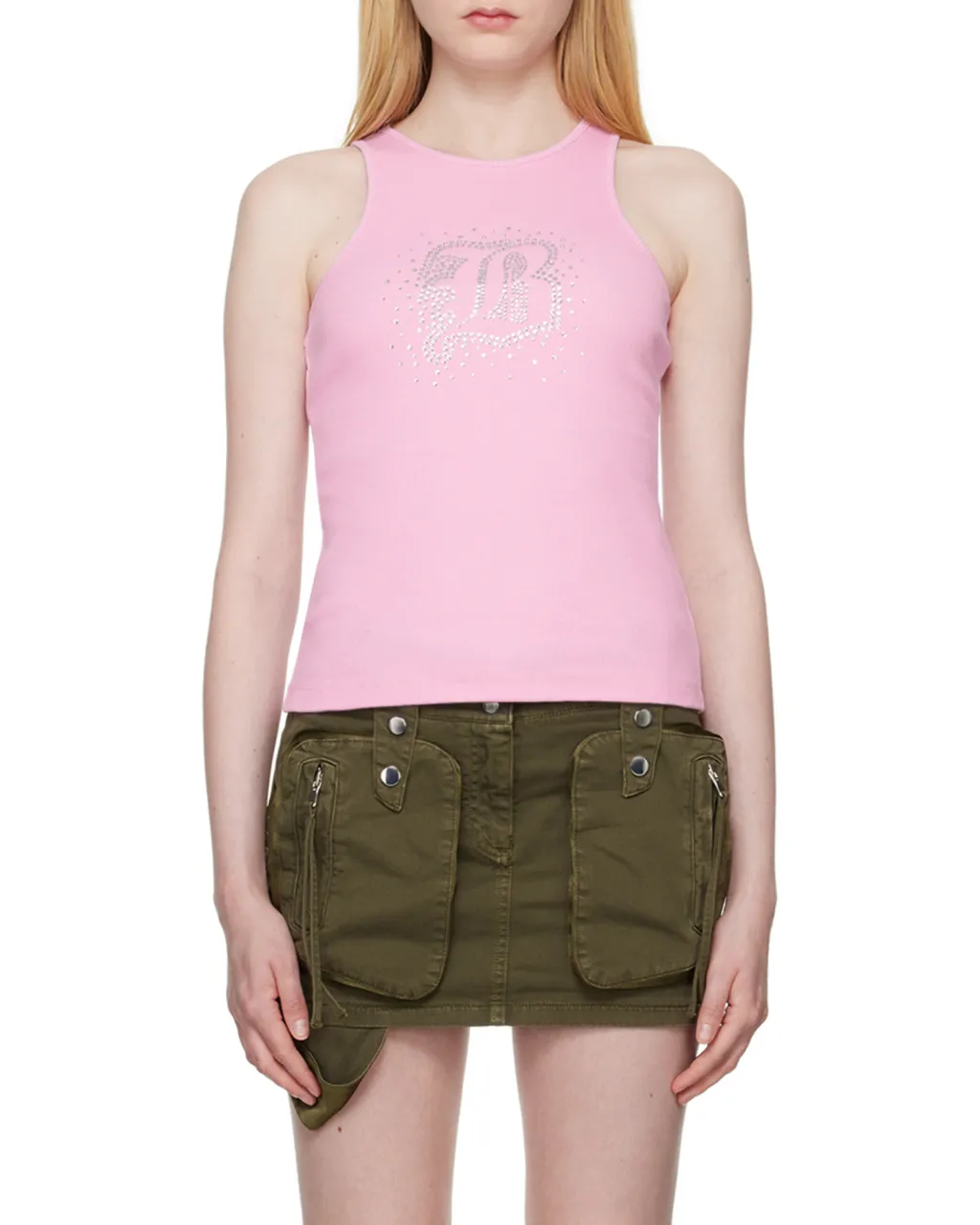Rhinestone-Embellished Fine-Ribbed Tank Top