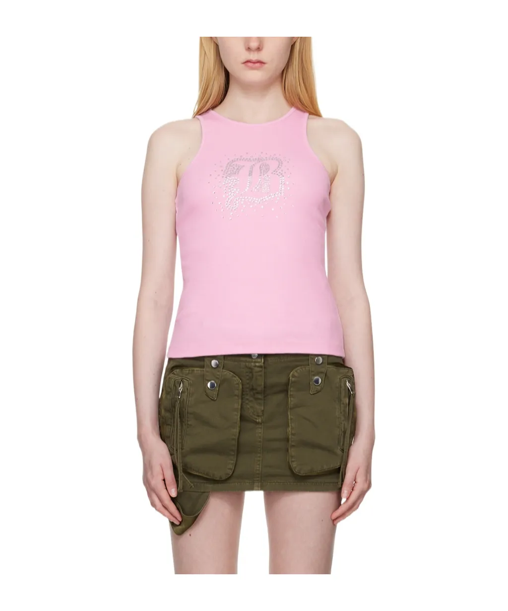 Rhinestone-Embellished Fine-Ribbed Tank Top