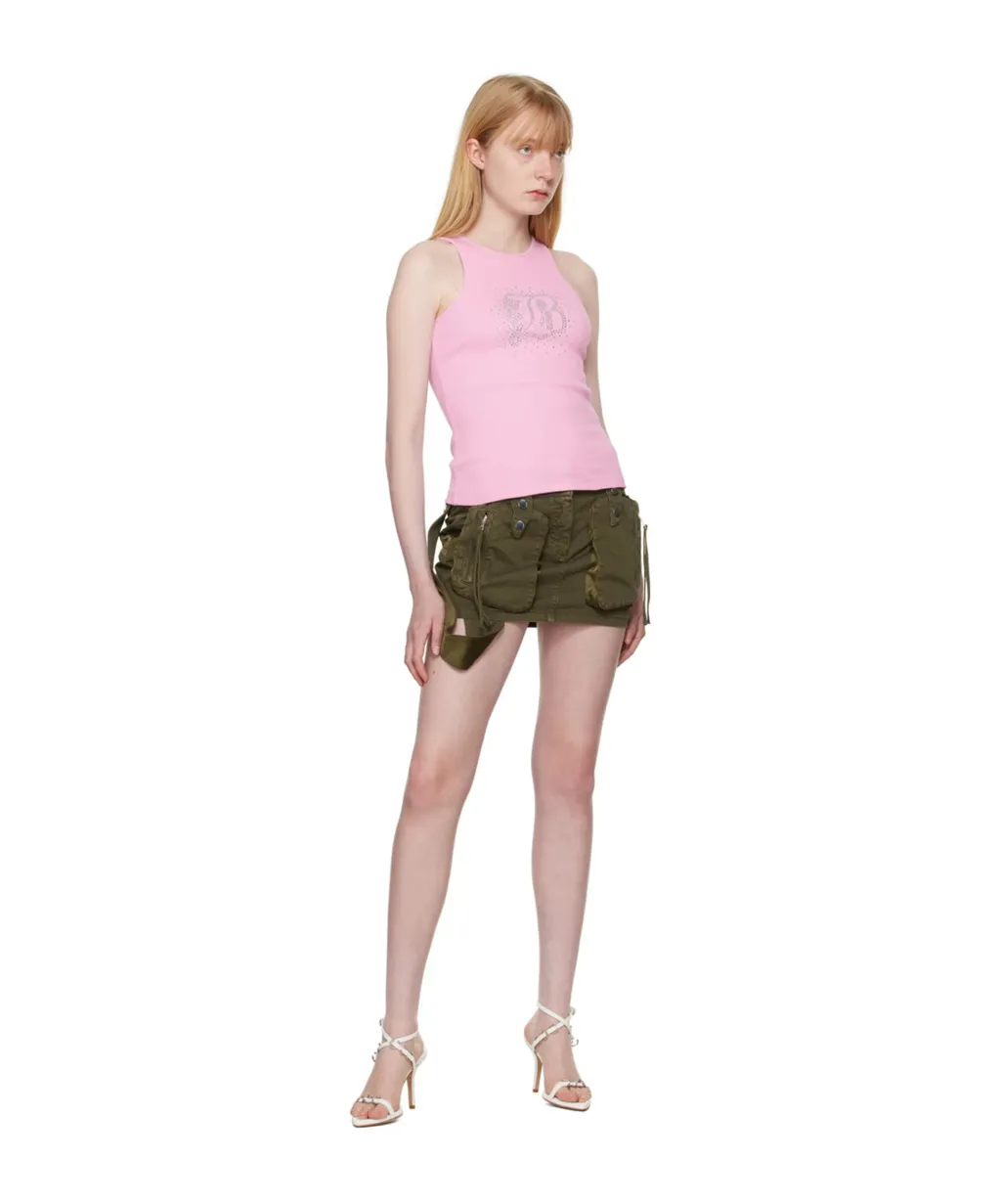 Rhinestone-Embellished Fine-Ribbed Tank Top