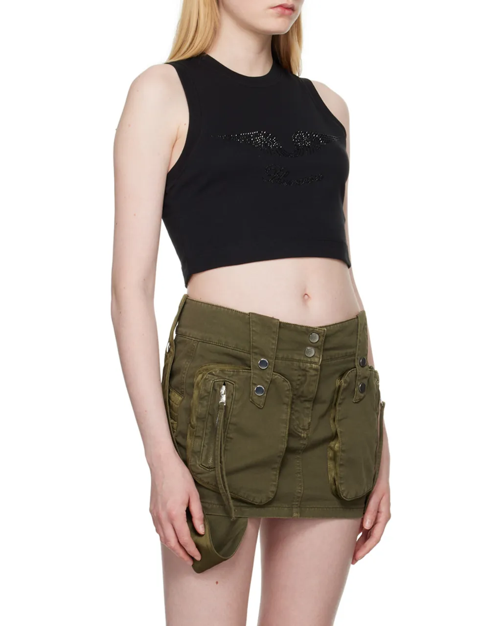 Rhinestone-Embellished Cropped Tank Top