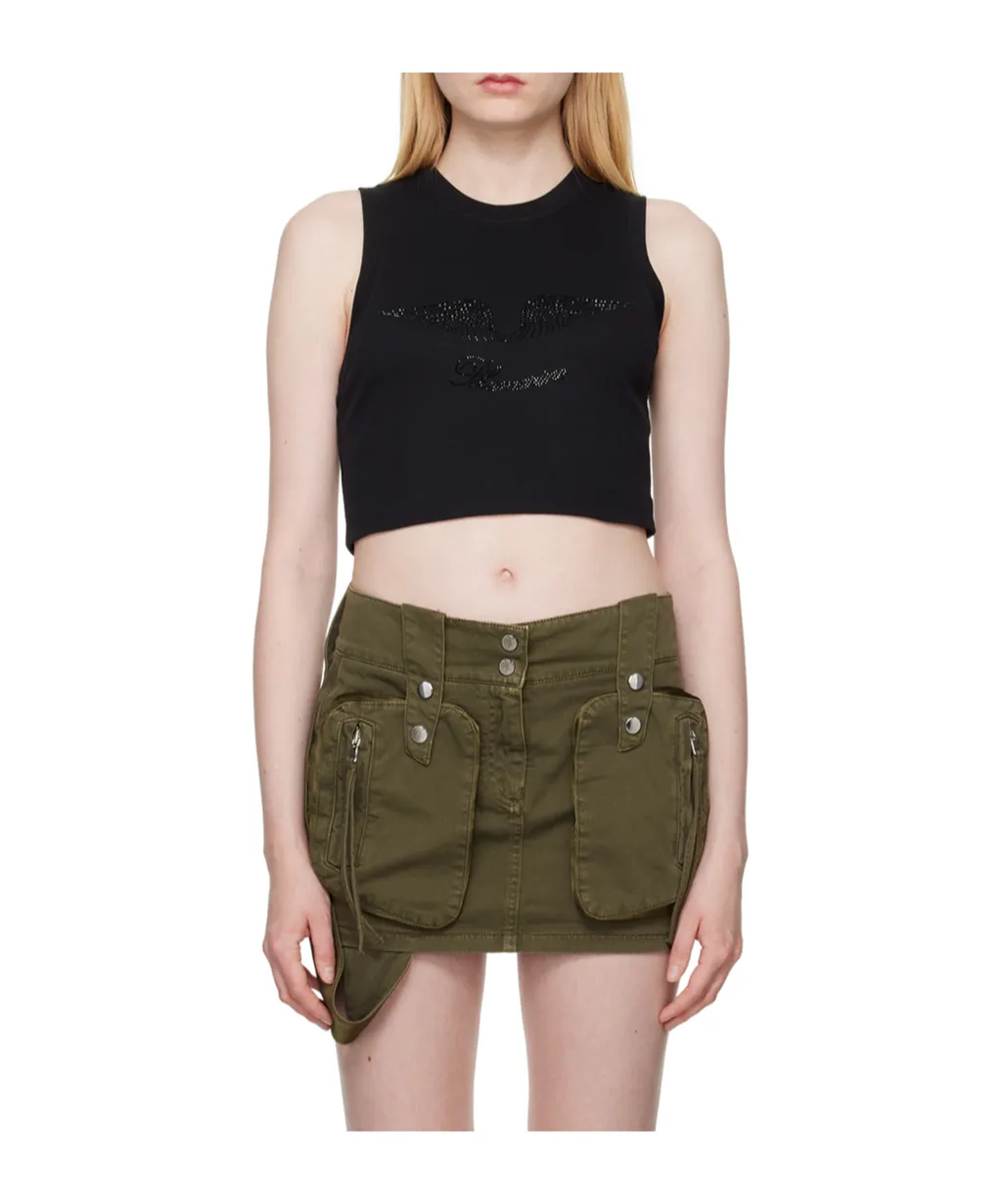 Rhinestone-Embellished Cropped Tank Top