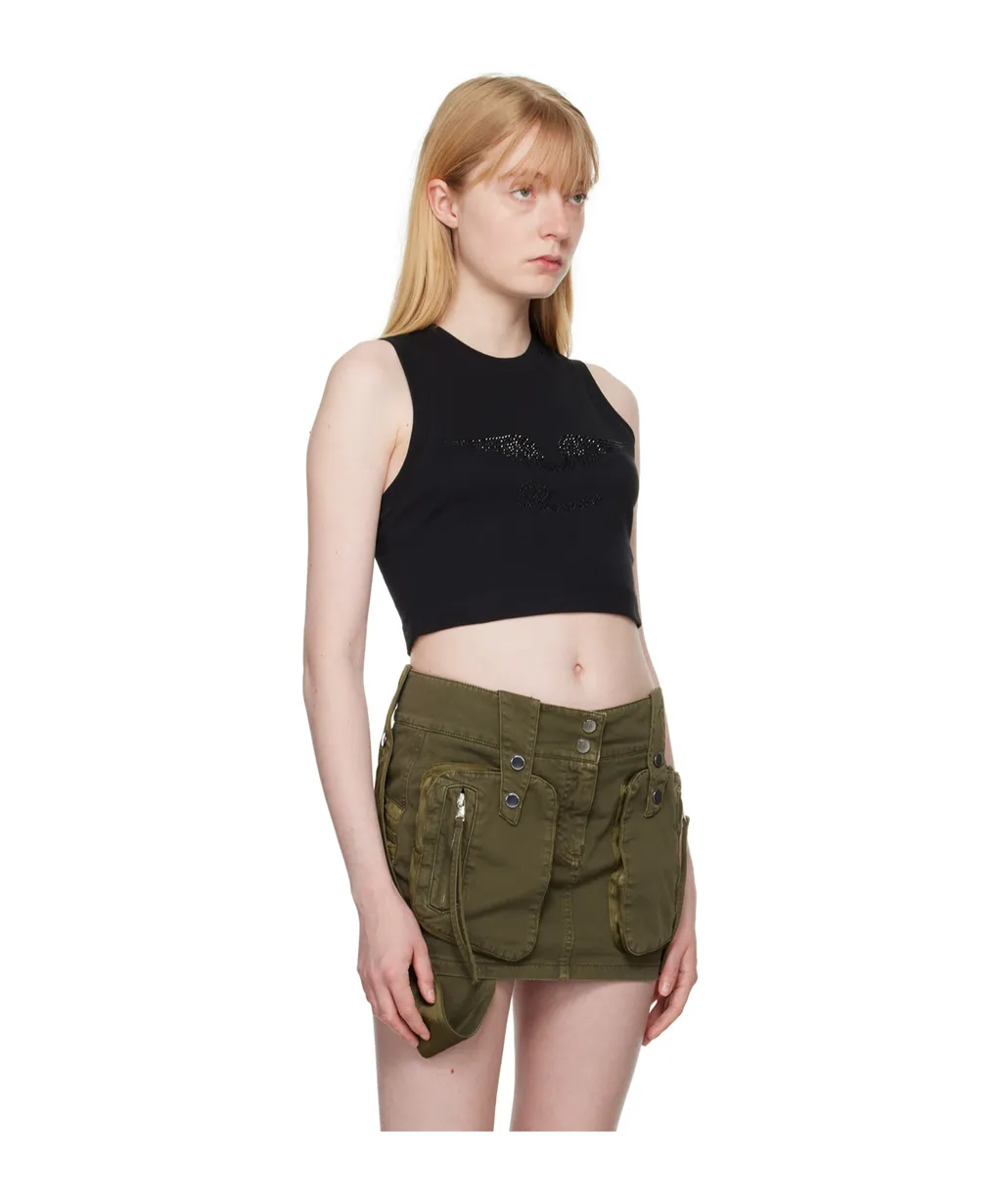 Rhinestone-Embellished Cropped Tank Top