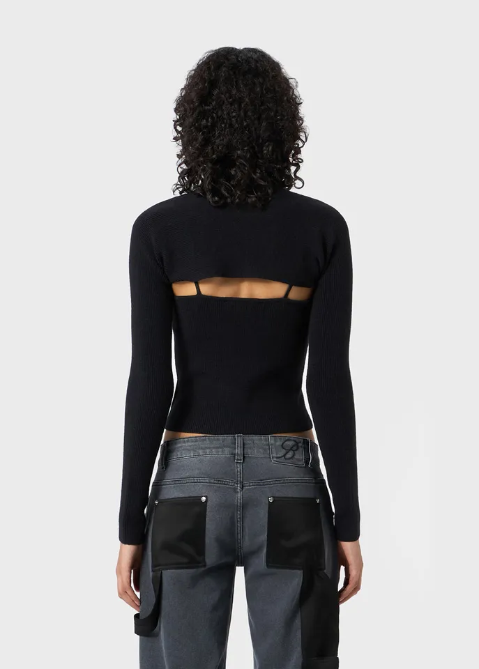 Lace-Panel Knitted Top