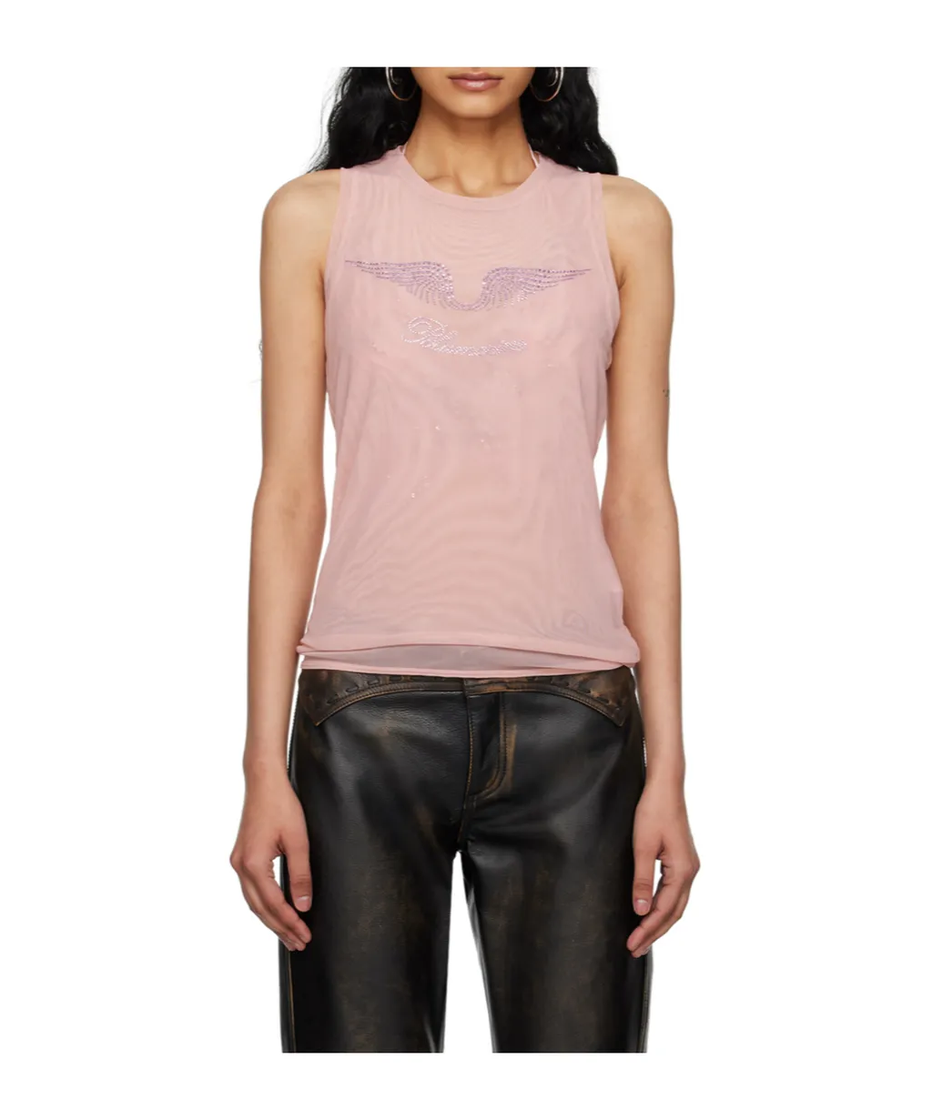 Rhinestone-Detailing Mesh Tank Top