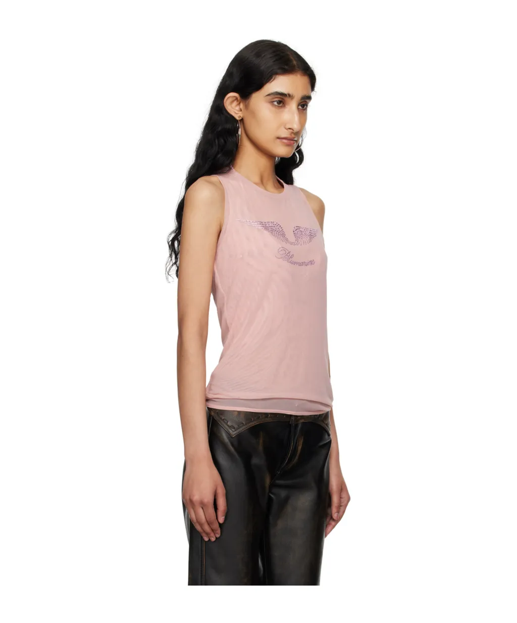 Rhinestone-Detailing Mesh Tank Top
