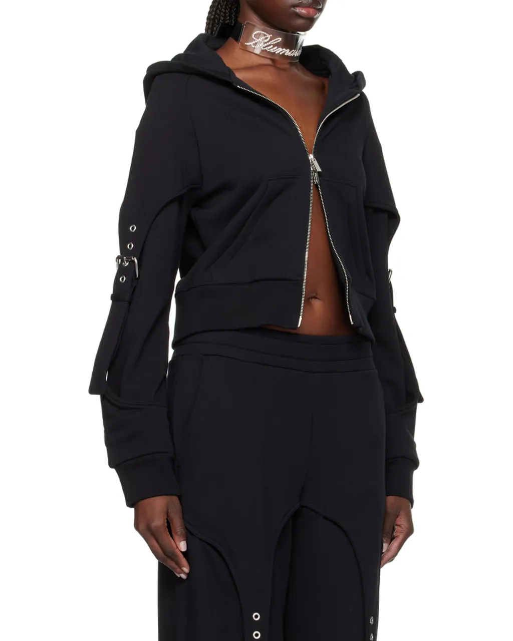 Buckle-Detail Zip-Up Cotton Hoodie