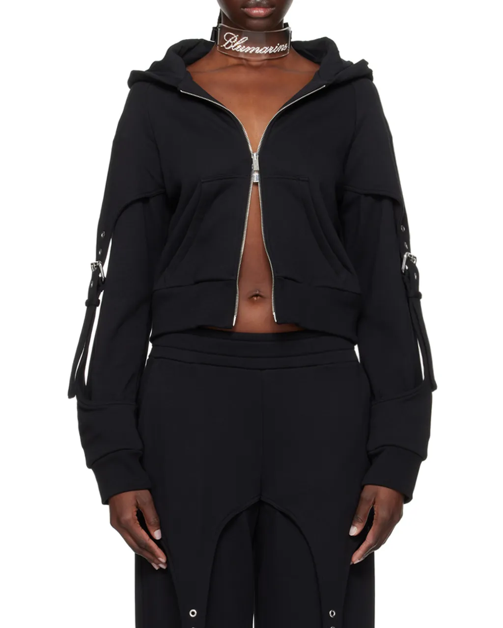 Buckle-Detail Zip-Up Cotton Hoodie