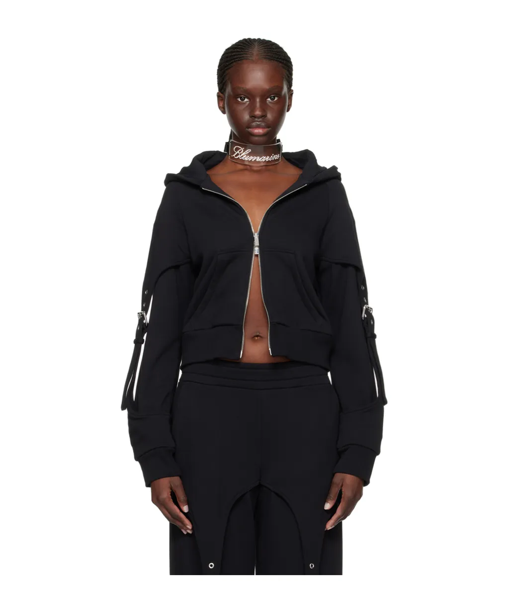 Buckle-Detail Zip-Up Cotton Hoodie