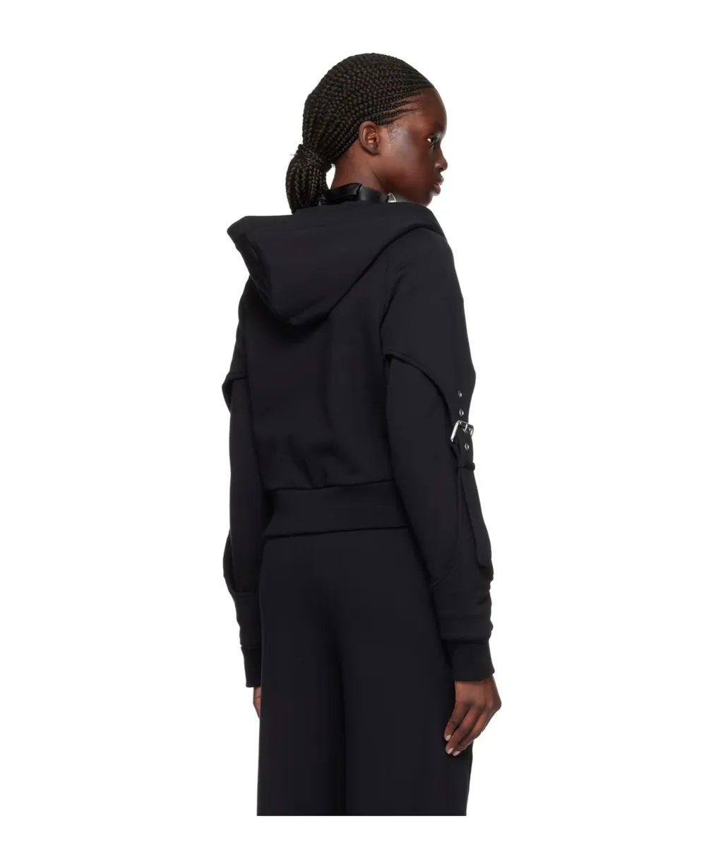 Buckle-Detail Zip-Up Cotton Hoodie
