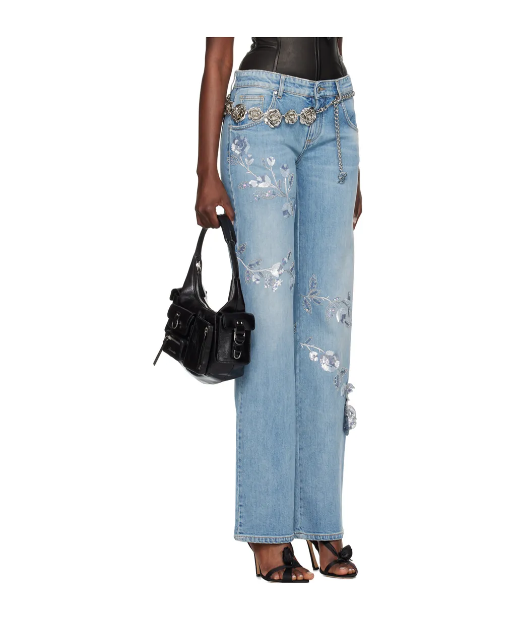 Floral Sequined Jeans