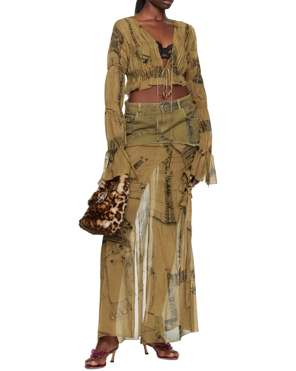 Graphic-Print Layered Maxi Skirt