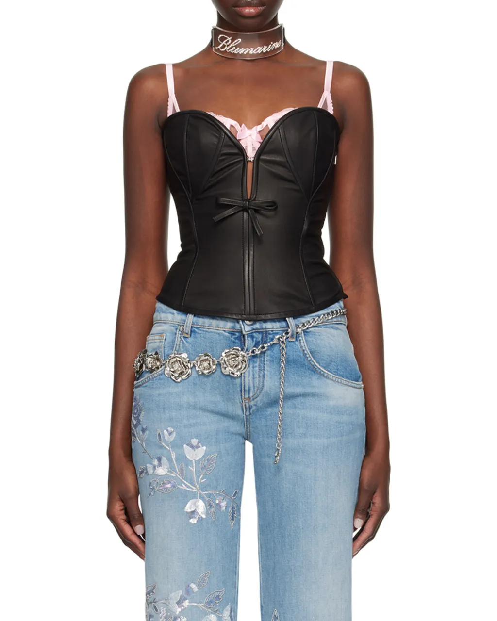 Sweetheart-Neck Leather Top