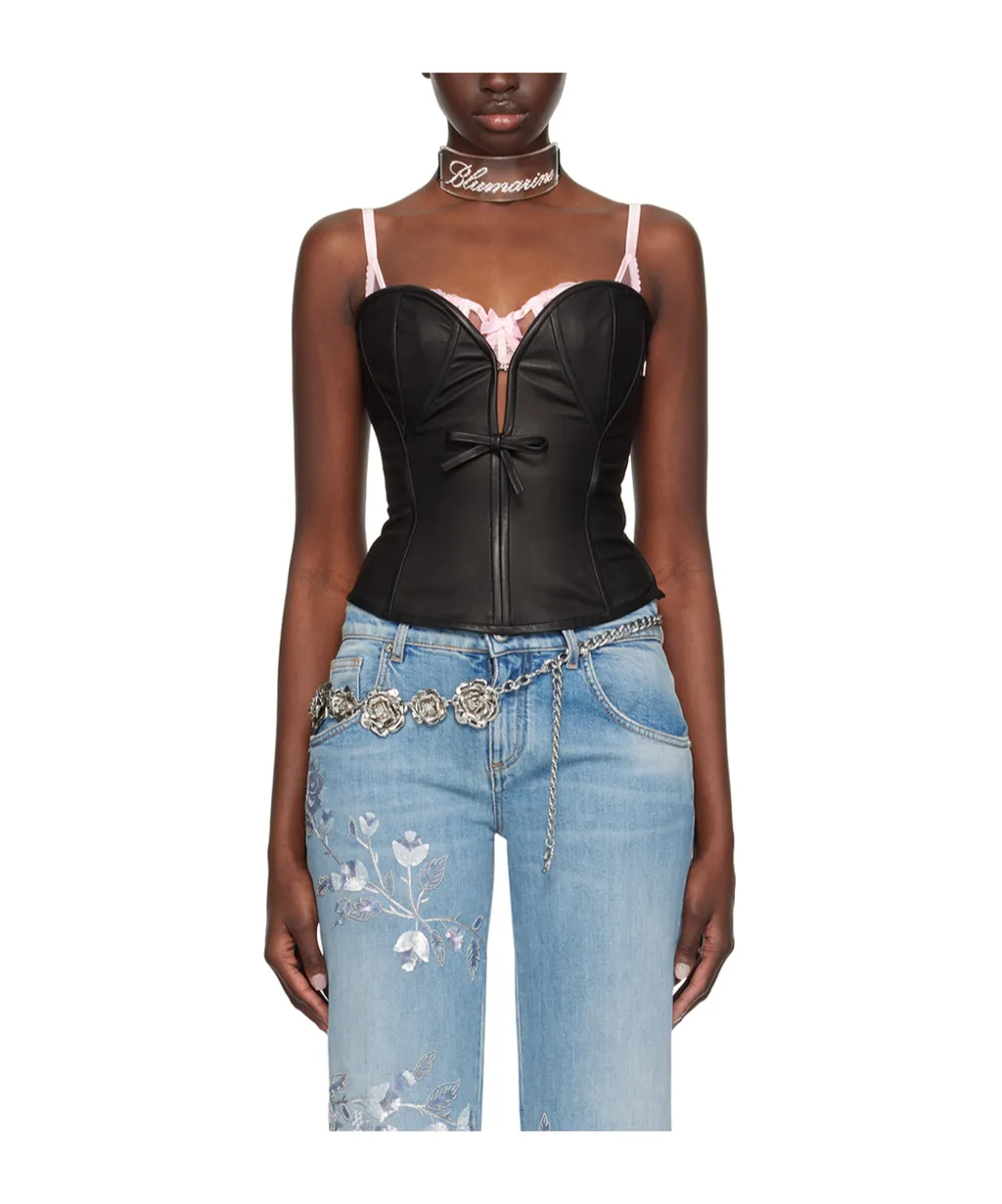 Sweetheart-Neck Leather Top