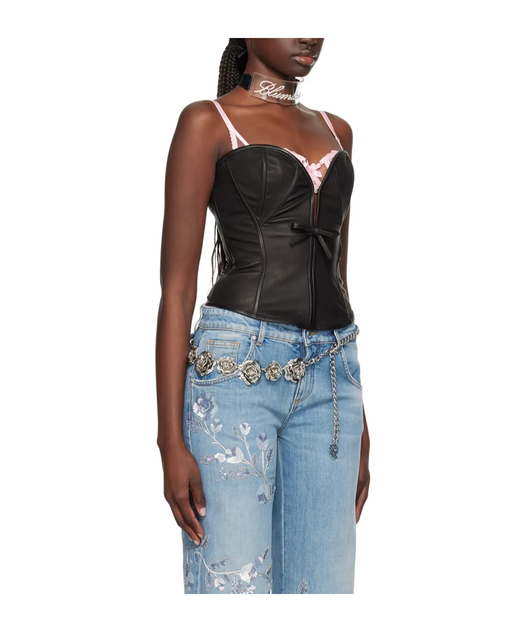 Sweetheart-Neck Leather Top