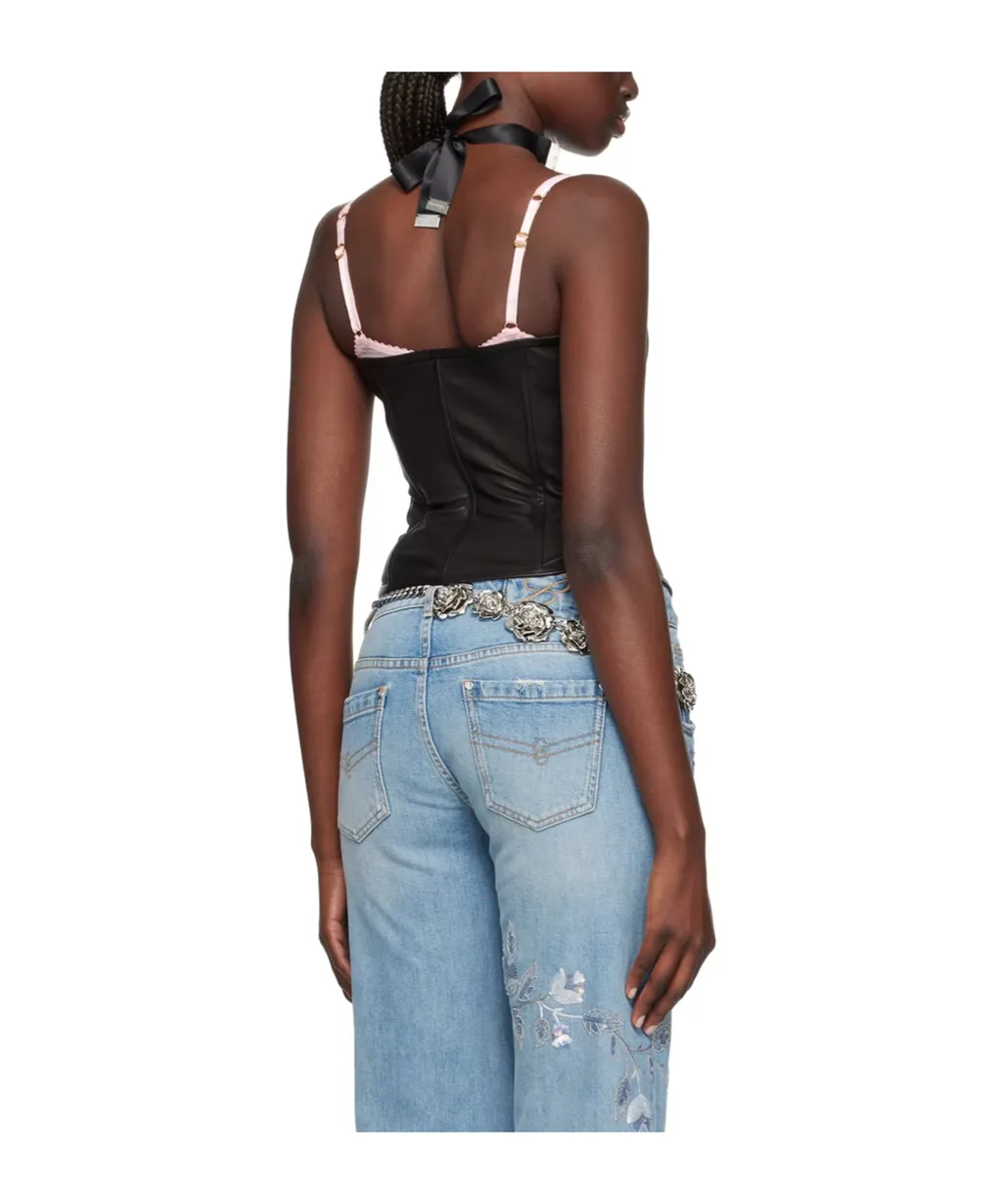 Sweetheart-Neck Leather Top